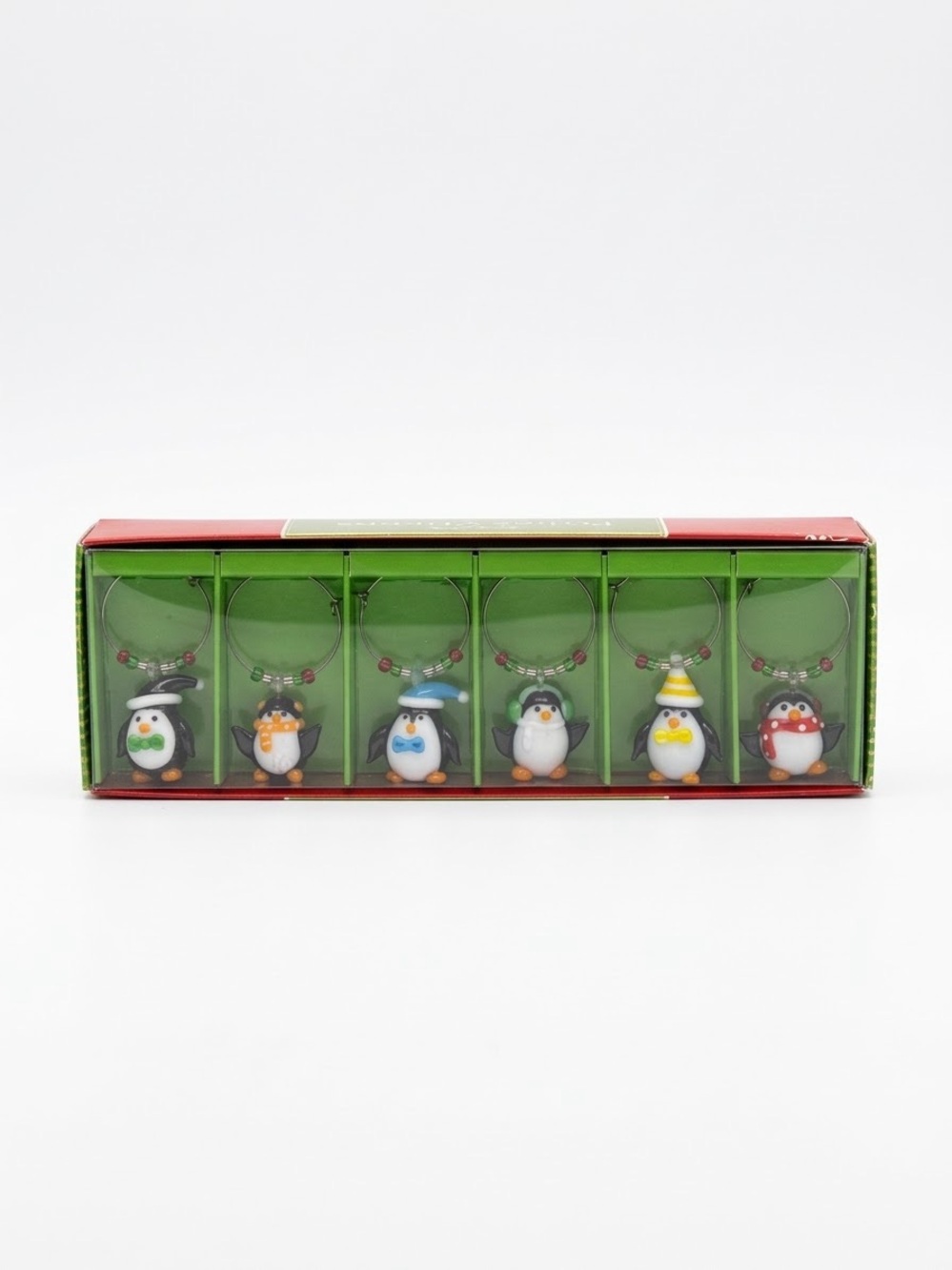 Pier 1 Imports Set of 6 Holiday Penguin Wine Glass Charms – Glass Drink Markers
